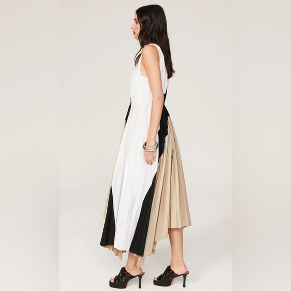 Bibhu Mohapatra Chic Black and White Maxi pleated Dress with Tan Accents size 16 - Picture 5 of 17
